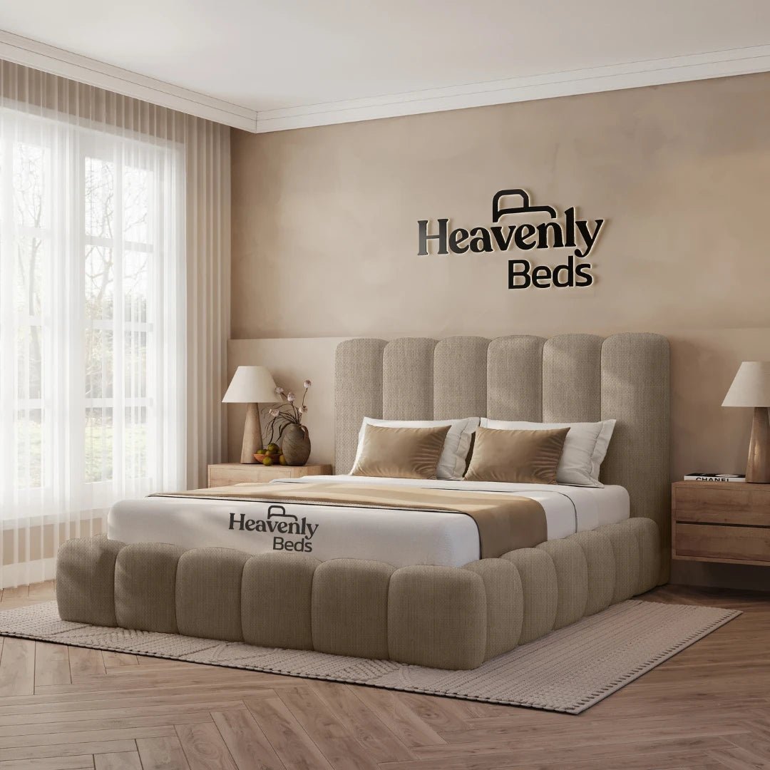 Sand_Naples.jpg Adley Luxury Fabric Bed Frame With High Sides - Image 1