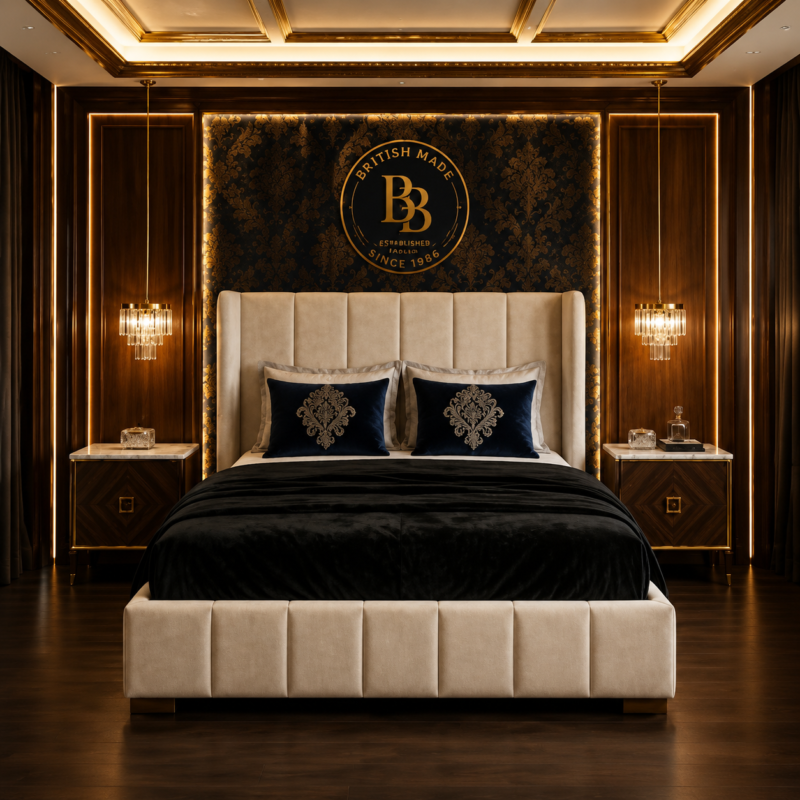 Imperial Velvet Upholstered  Wingback Bed