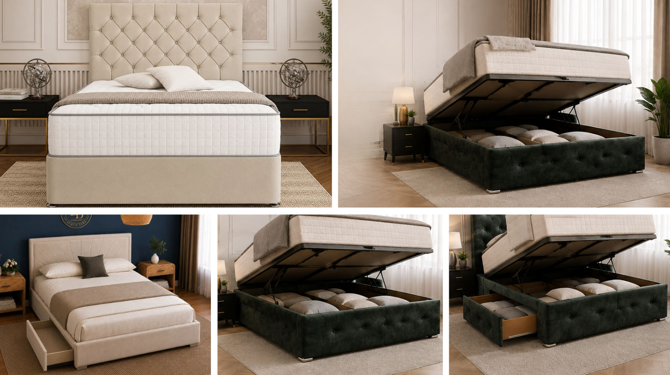Bargain Beds ottoman and divan storage options with gas-lift base