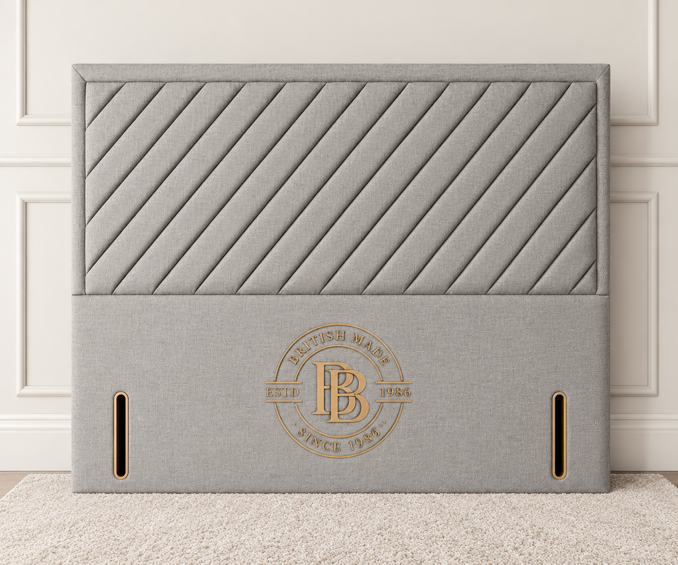 Luxury Grey Chevron Headboard with Gold Crest Hempshire Floor Standing Headboard - Image 1