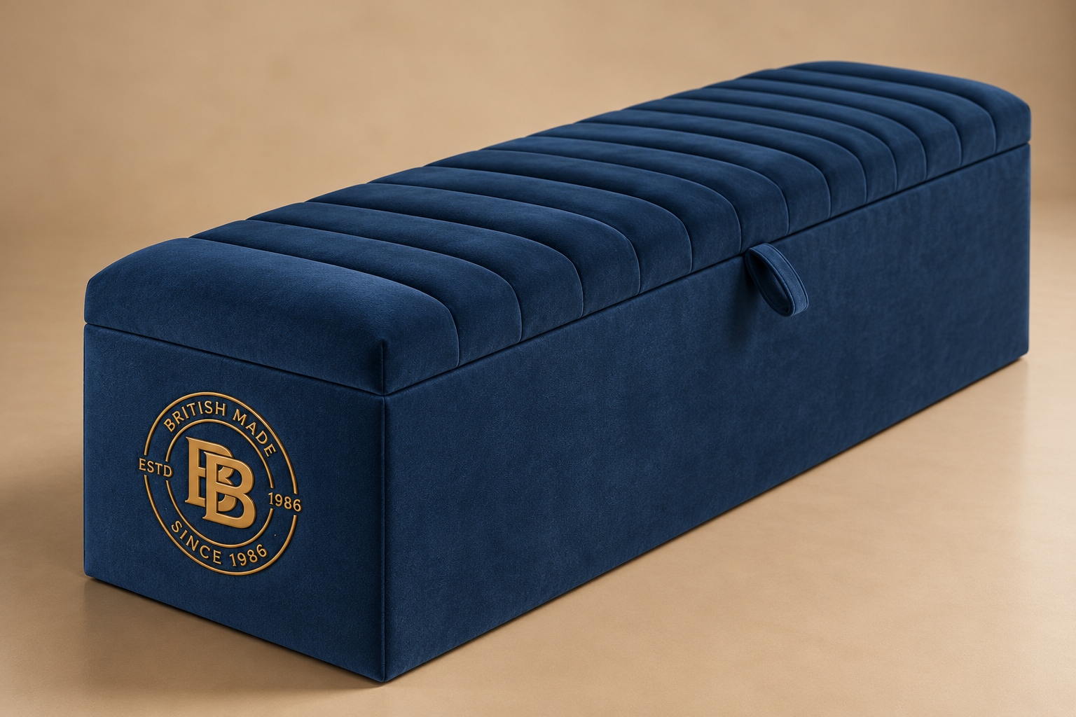 Navy Ribbed Velvet Storage Bench Olivia Ottoman Blanket Storage Box - Image 1